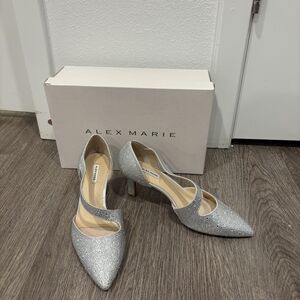 Alex Marie Silver Glitter Pointed D'Orsay Heels